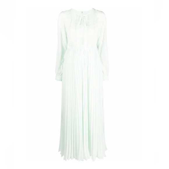 Self-Portrait Mint Chiffon and Fine Lace Pleated Dress - Picture 3 of 13